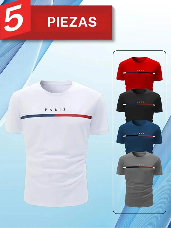 Men's Sport Quick-Dry Short Sleeve T-Shirt Set of 5, Pure Color Round Neck Training Top, Breathable Fast Dry, Gym Essential