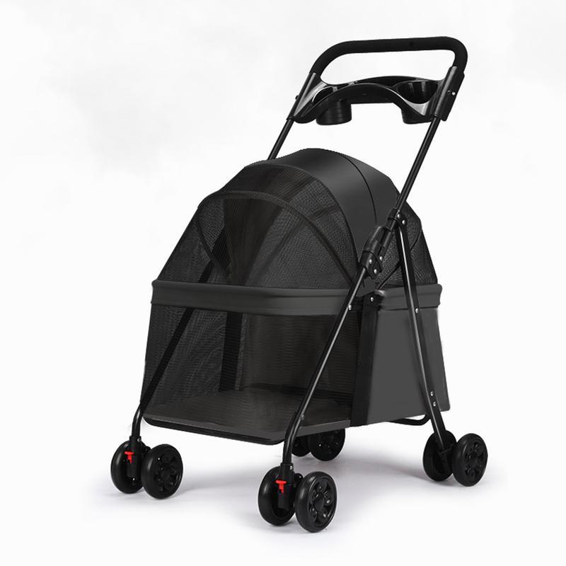 Carriola para Mascotas Plegable con Ruedas, Carrito Portátil para Perros, Gatos y Conejos, con Ventilación de Malla, Diseño Ligero y Cómodo, Ideal para Paseos y Viajes. Colores: Negro, Rosa, Gris y Azul