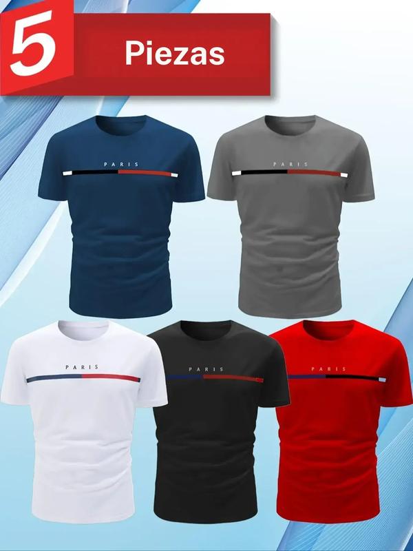 Men's Sport Quick-Dry Short Sleeve T-Shirt Set of 5, Pure Color Round Neck Training Top, Breathable Fast Dry, Gym Essential