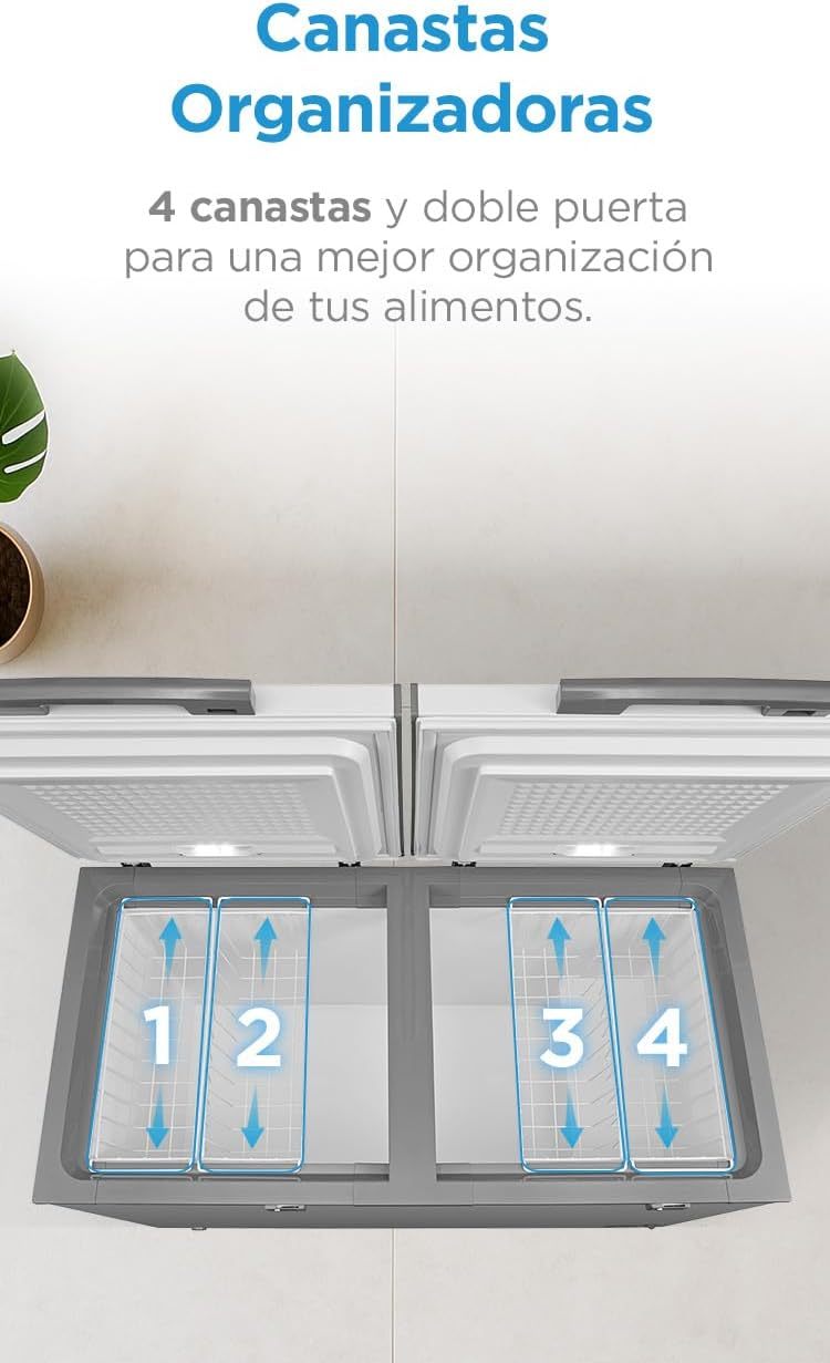Congelador Midea Inverter Quattro Blanco 15 Pies Cúbicos;MDRC564FZM01, con 4 canastas y doble puerta