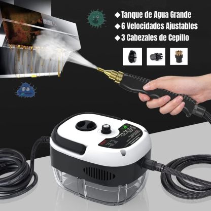 Limpiador de Vapor Portátil 2500W, con 3 Cabezales de Cepillo y 1 Boquilla Curva, Máquina Limpiador de Vapor de Mano Alta Presion Alta Temperatura para Limpieza Cocina, Baño, Coche,
