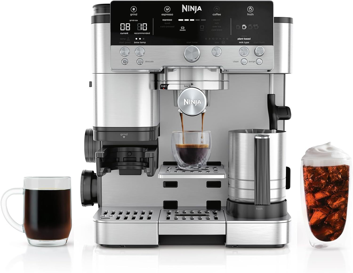 NINJA Cafetera Espresso, Serie Luxe Caf�� Premier, Cafetera de Gotero y Preparaci��n R��pida en Fr��o, Molinillo Integrado, Prensa Asistida, Espumador Manos Libres, Capuchinos y Lattes, ES601