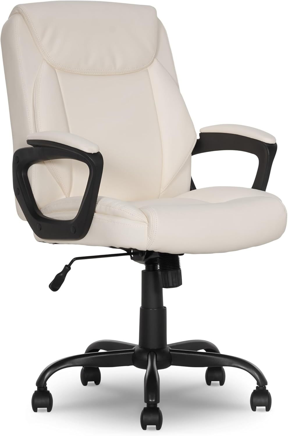 Amazon Basics Silla de escritorio acolchada de poliuretano Classic Puresoft con respaldo medio, para oficina, con reposabrazos, color marr��n