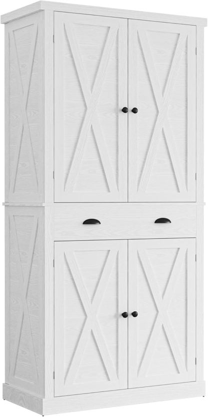 Armario despensero de cocina de 72 pulgadas, mueble de almacenamiento alto con 8 estantes en las puertas, 2 compartimentos y 1 cajón.