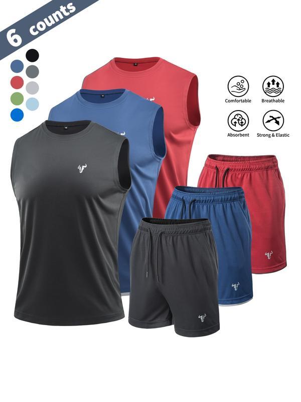 Conjunto deportivo de verano para hombre, paquete de 6 piezas, ropa deportiva ligera con compresión, camiseta de entrenamiento, top sin mangas reflectante, poliéster transpirable, ideal para gimnasio, correr, ciclismo, baloncesto y en casa, outfit activo