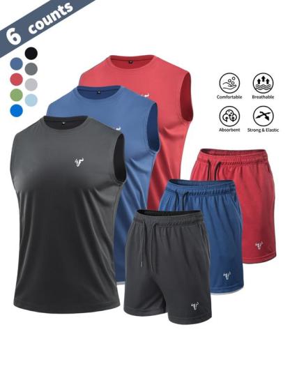 Conjunto deportivo de verano para hombre, paquete de 6 piezas, ropa deportiva ligera con compresión, camiseta de entrenamiento, top sin mangas reflectante, poliéster transpirable, ideal para gimnasio, correr, ciclismo, baloncesto y en casa, outfit activo