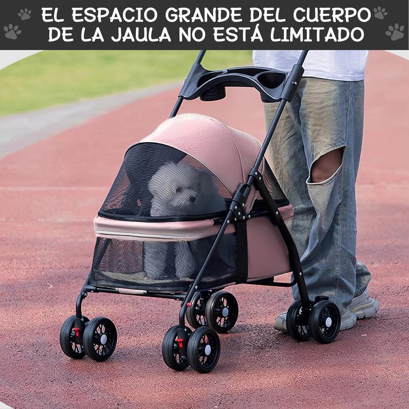 Carriola para Mascotas Plegable con Ruedas, Carrito Portátil para Perros, Gatos y Conejos, con Ventilación de Malla, Diseño Ligero y Cómodo, Ideal para Paseos y Viajes. Colores: Negro, Rosa, Gris y Azul