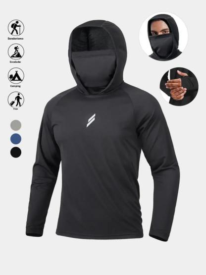 Men's Sun Protection Hoodie Set,FishingHoodiewithMask,Casual Breathable Fishing Jacket,Quick Dry Sportswear with Face Cover,SunProtectionFishingGear,Outdoor Adventure Clothing,Sportswear and Activewear