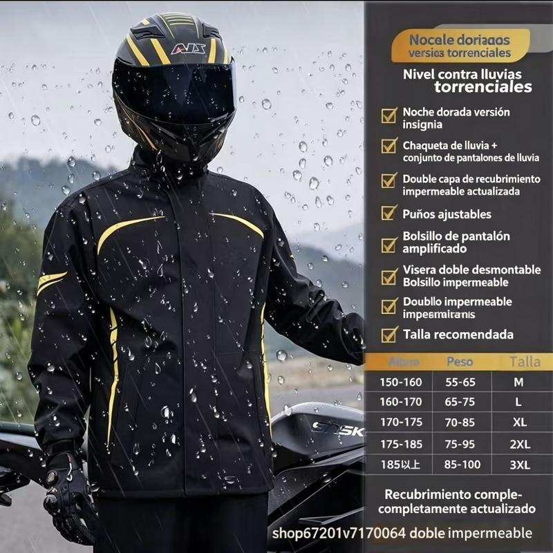 Traje de lluvia impermeable para moto, resistente y reflectante, ideal para protección total contra la lluvia intensa, diseño cómodo, portátil y ligero con capucha desmontable, perfecto para motociclistas, ciclistas y actividades al aire libre, mejora tu 
