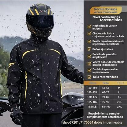 Traje de lluvia impermeable para moto, resistente y reflectante, ideal para protección total contra la lluvia intensa, diseño cómodo, portátil y ligero con capucha desmontable, perfecto para motociclistas, ciclistas y actividades al aire libre, mejora tu 