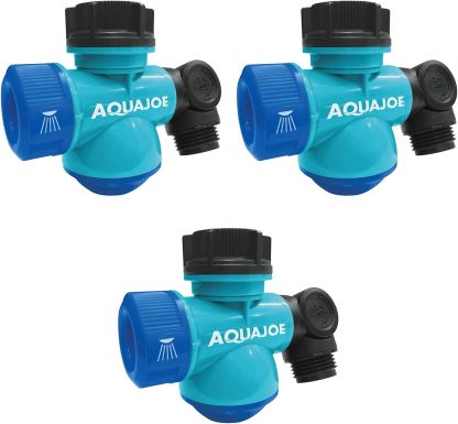 Conector multifunción para grifo de agua exterior Aqua Joe SJI-MFGA1 (paquete de 3), conector de manguera giratorio de 180 grados con conector de grifo giratorio de 360 ​​grados.