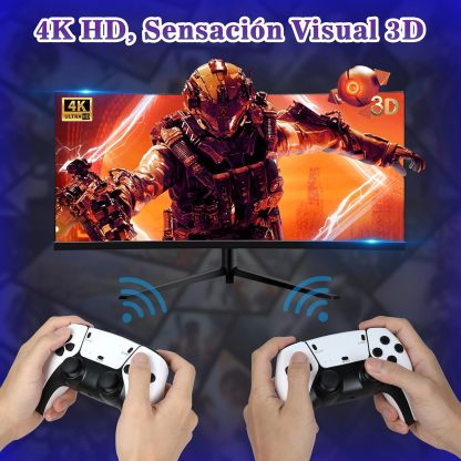 La consola de juegos retro inalámbrica MARKO incluye más de 30.000 juegos integrados, es compatible con gráficos 3D y videojuegos en alta definición 4K, e incluye 23 emuladores clásicos y dos mandos inalámbricos de 2,4 G.