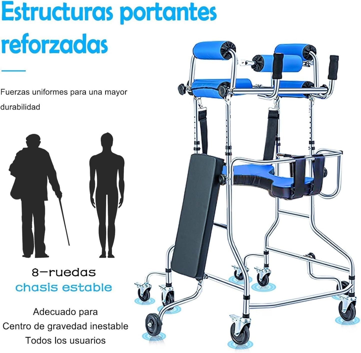 Andadera para Adulto con Asiento,Andador para Adulto Mayor Ajustable en Altura y Ancho,8 Ruedas,Acero Resistente Capacidad 220lbs,Ayuda a Caminar y Rehabilitación