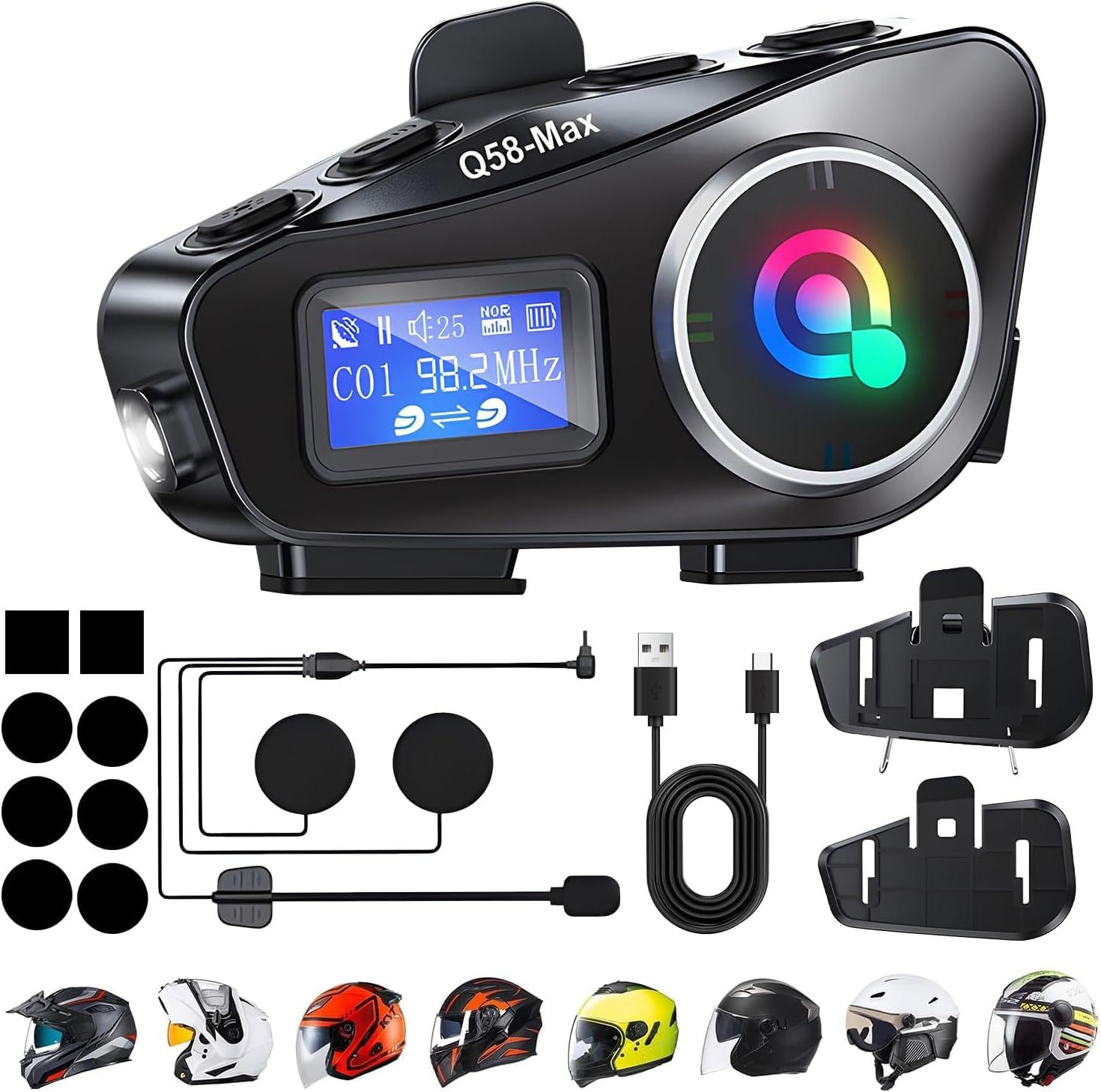BOJOOM intercomunicador para Casco de Moto con MicróFono,Auricular Bluetooth 5.4 IPX6,Manos Libres Bluetooth de Motocicleta,Puede Conectar Dos Dispositivos al Mismo Tiempo,Asistente de Voz con AI