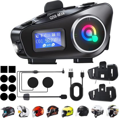 BOJOOM intercomunicador para Casco de Moto con MicróFono,Auricular Bluetooth 5.4 IPX6,Manos Libres Bluetooth de Motocicleta,Puede Conectar Dos Dispositivos al Mismo Tiempo,Asistente de Voz con AI