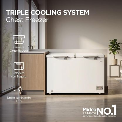 Congelador Midea Inverter Quattro Blanco 15 Pies Cúbicos;MDRC564FZM01, con 4 canastas y doble puerta