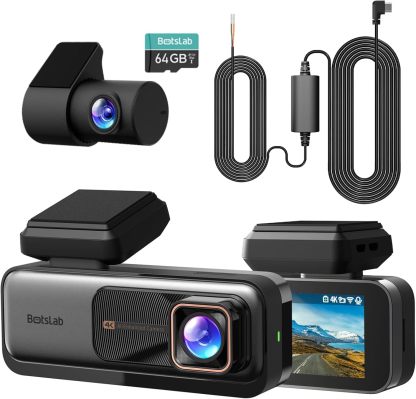 BOTSLAB - Cámara de salpicadero 4K delantera y trasera, cámara de coche ultra ancha de 170°, cámara de salpicadero 4K+2K con ADAS, visión nocturna, modo de estacionamiento 24/7, sensor STARVIS, WDR