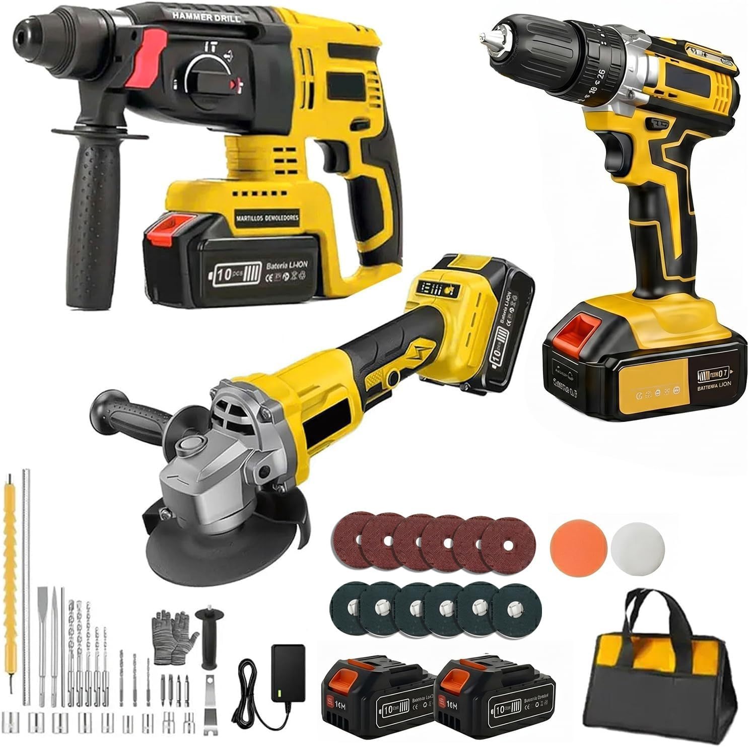 Kit Taladro Inalámbrico + Llave de Impacto 21V, Pistola de Impacto 1/2" 650 Nm, Combo 2 en 1 con 2 Baterías de 4.0 Ah, Cargador y Maletín para Auto, Mecánica y Hogar