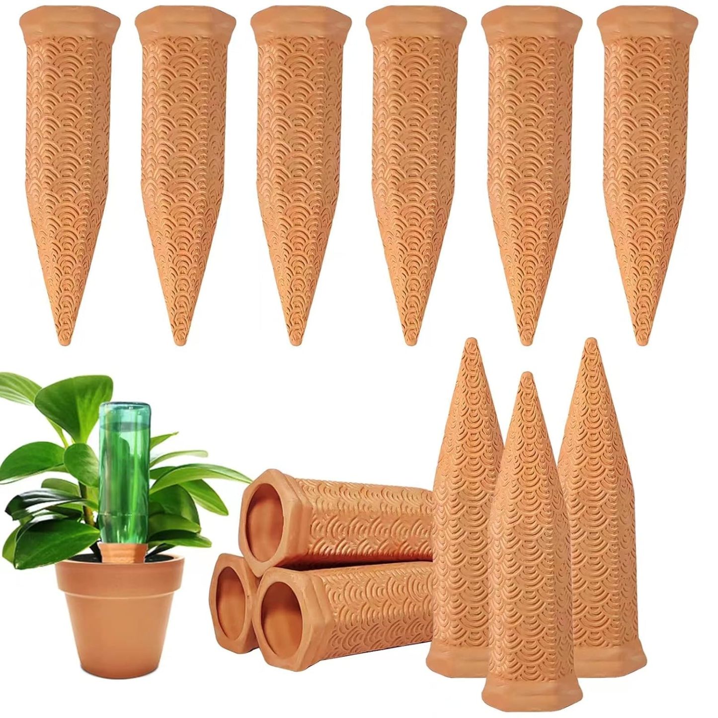 Estacas de riego para plantas 12 piezas, Estacas de riego de plantas de terracota en forma de botella de vino Riego automático de plantas para riego de plantas de interior y exterior durante las