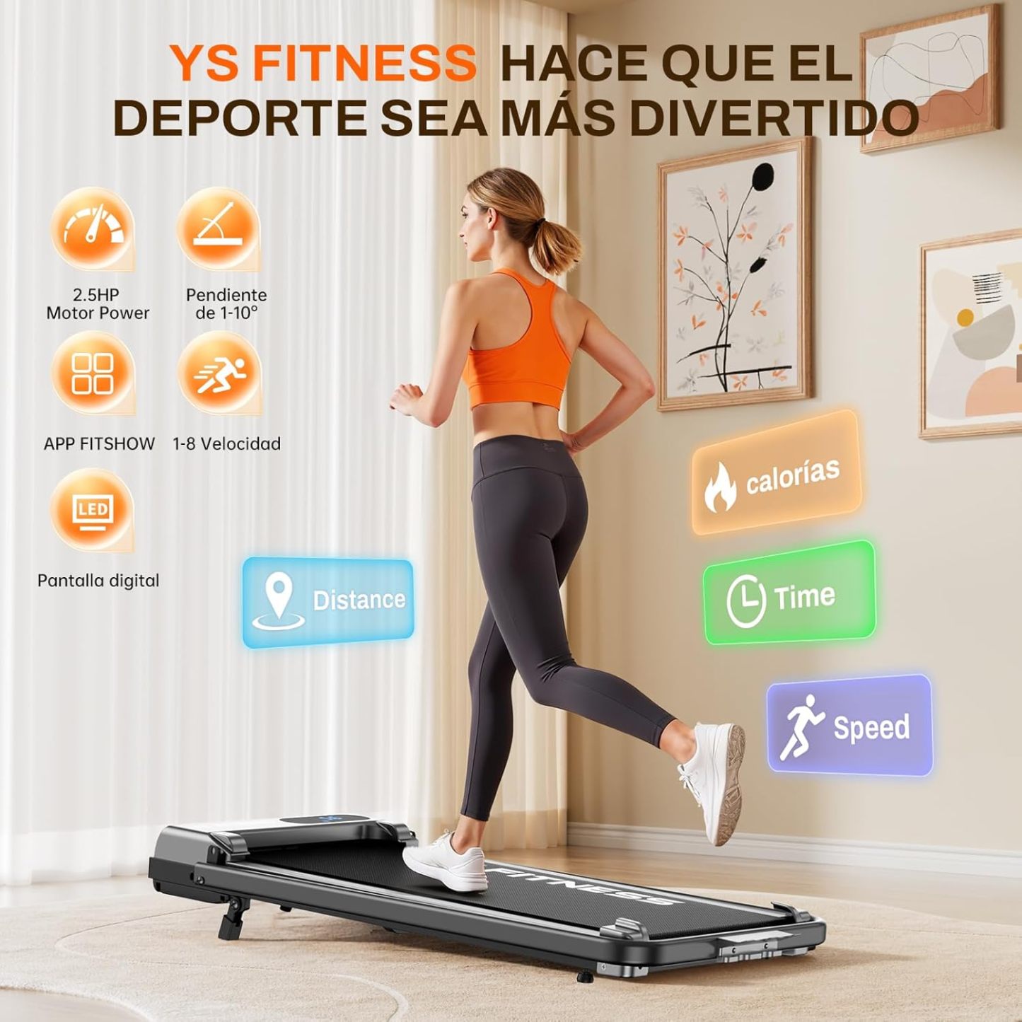 Caminadora Eléctrica con App Y Control Remoto, Caminadora Portatil Plegable, Walking Pad con Asa 3 Modos, Inclinación Ajustable 0-10°, Motor Silencioso 2.5HP, Pantalla Digital,120Kg para Hogar Oficina