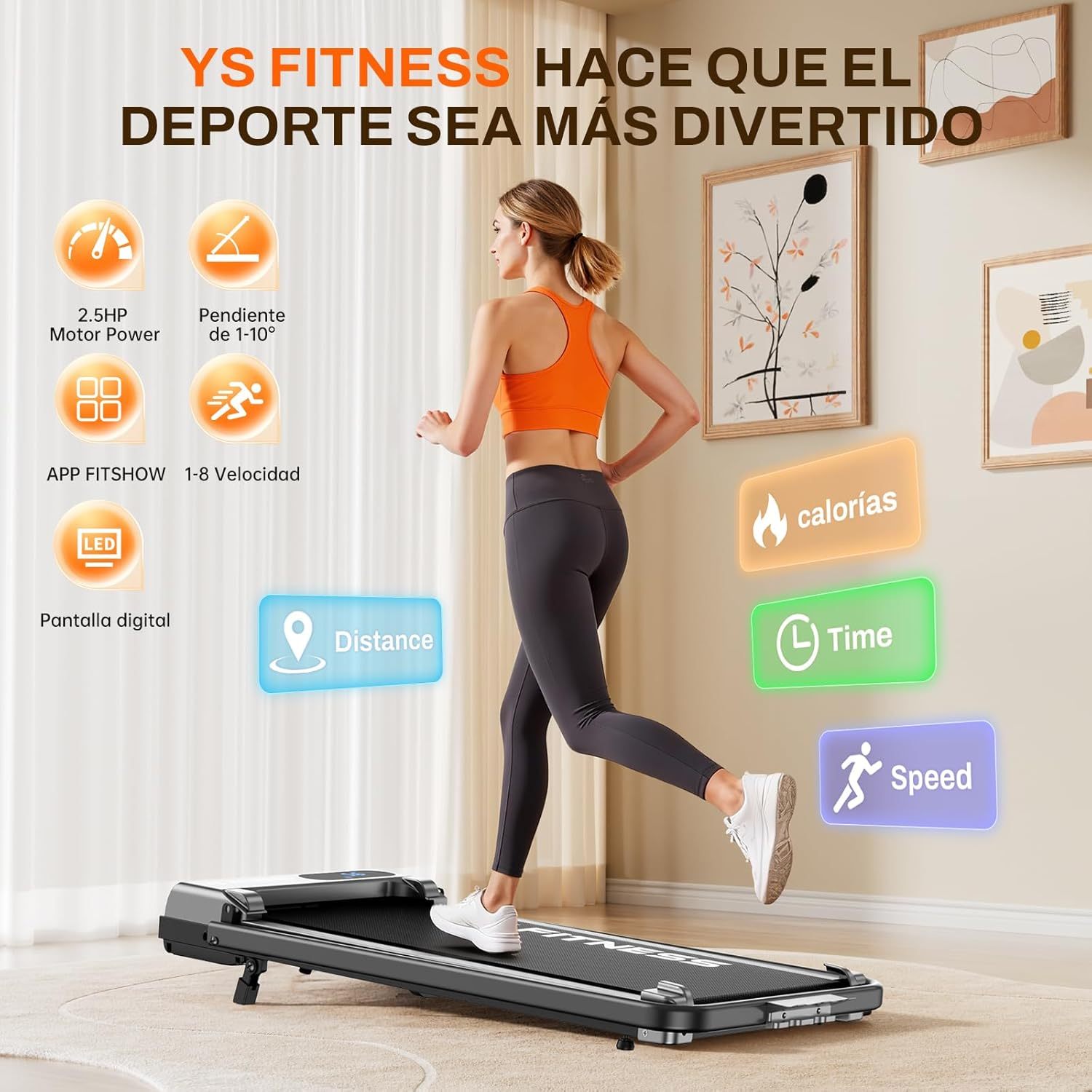 Caminadora Eléctrica con App Y Control Remoto, Caminadora Portatil Plegable, Walking Pad con Asa 3 Modos, Inclinación Ajustable 0-10°, Motor Silencioso 2.5HP, Pantalla Digital,120Kg para Hogar Oficina