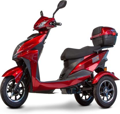 Deluxe Velocity Fast High Performance Recreational Electric Mobility Scooter 3 Wheel – for Seniors Up to 15 Mph & 40 Miles per Battery Charge 500-Watt Motor 400lbs Weight Capacity Red, Blue