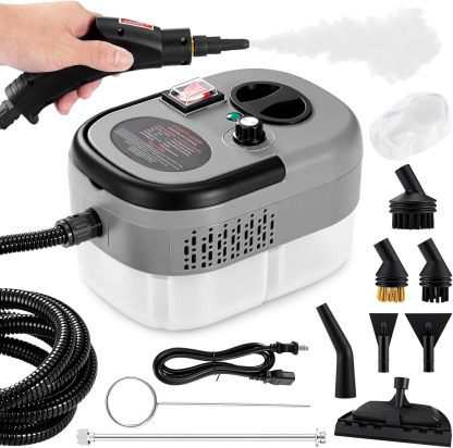 Limpiador de Vapor Portátil 2500W, con 3 Cabezales de Cepillo y 1 Boquilla Curva, Máquina Limpiador de Vapor de Mano Alta Presion Alta Temperatura para Limpieza Cocina, Baño, Coche,