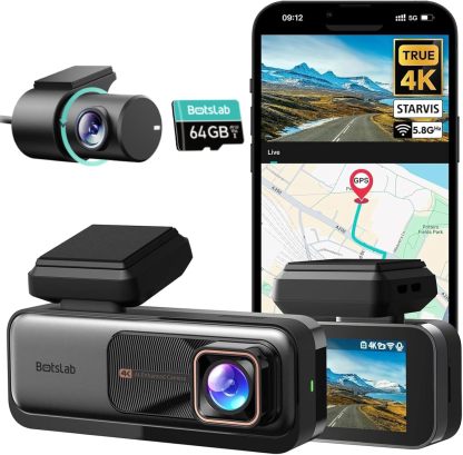 BOTSLAB - Cámara de salpicadero 4K delantera y trasera, cámara de coche ultra ancha de 170°, cámara de salpicadero 4K+2K con ADAS, visión nocturna, modo de estacionamiento 24/7, sensor STARVIS, WDR
