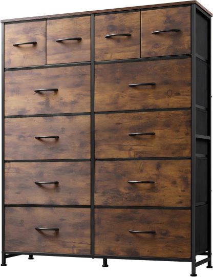 VASICAR Cómoda grande para dormitorio con 12 cajones profundos, cómoda de tela alta, cómoda para armario, guardería, sala de estar, lavandería, entrada, pasillo (negro)