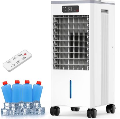 VeRosky Enfriadores de aire portátiles, enfriador de aire evaporativo 3 en 1 con control remoto, tanque de agua de 2 galones, 4 modos y 3 velocidades, enfriador de pantano silencioso sin ventanas para