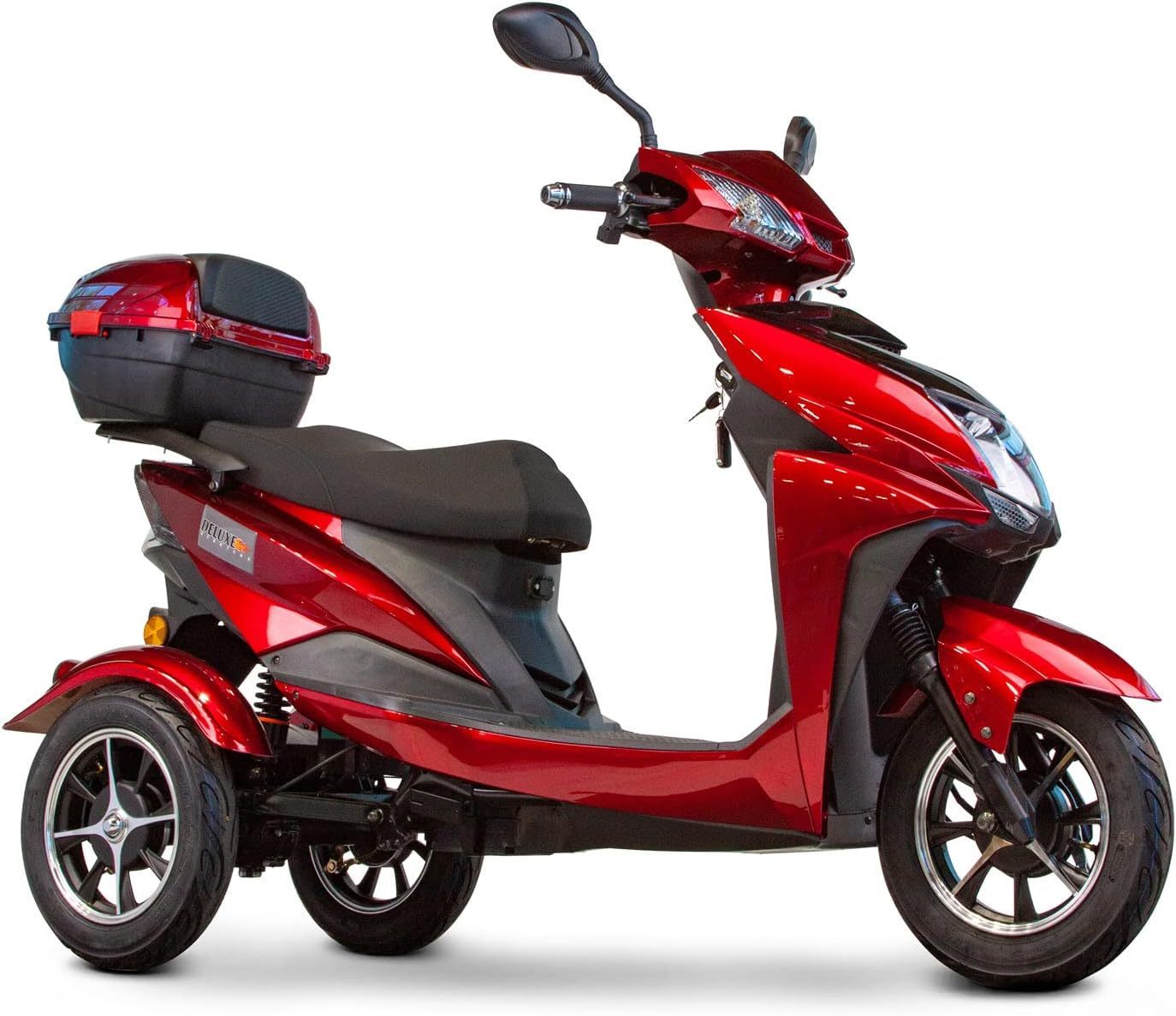 Deluxe Velocity Fast High Performance Recreational Electric Mobility Scooter 3 Wheel – for Seniors Up to 15 Mph & 40 Miles per Battery Charge 500-Watt Motor 400lbs Weight Capacity Red, Blue