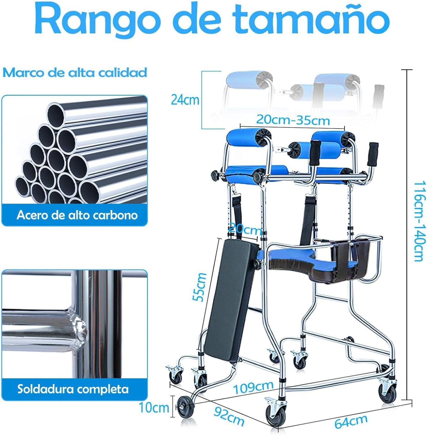 Andadera para Adulto con Asiento,Andador para Adulto Mayor Ajustable en Altura y Ancho,8 Ruedas,Acero Resistente Capacidad 220lbs,Ayuda a Caminar y Rehabilitación
