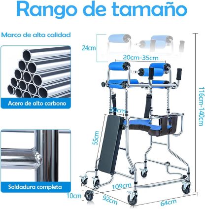 Andadera para Adulto con Asiento,Andador para Adulto Mayor Ajustable en Altura y Ancho,8 Ruedas,Acero Resistente Capacidad 220lbs,Ayuda a Caminar y Rehabilitación