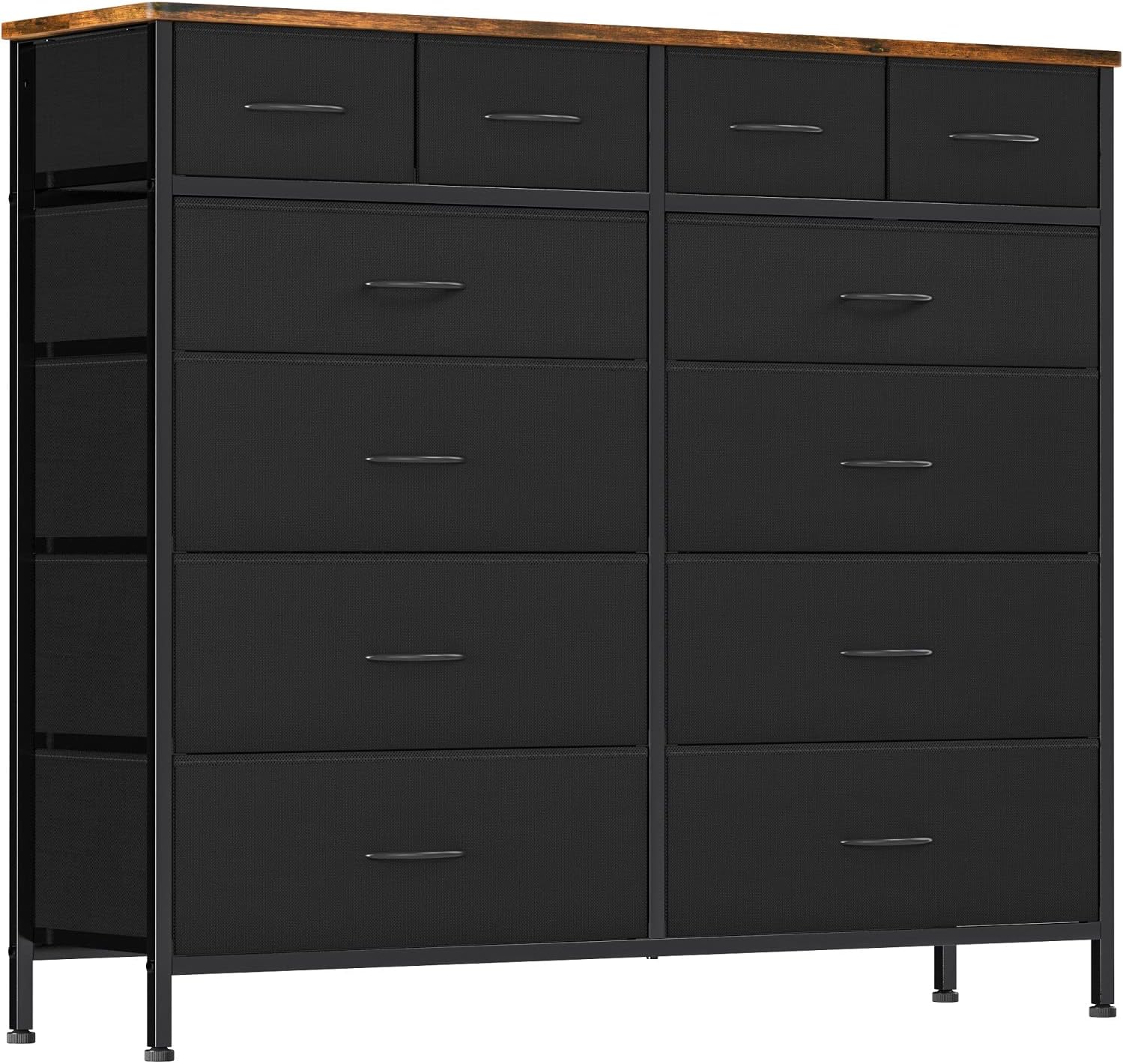 VASICAR Cómoda grande para dormitorio con 12 cajones profundos, cómoda de tela alta, cómoda para armario, guardería, sala de estar, lavandería, entrada, pasillo (negro)