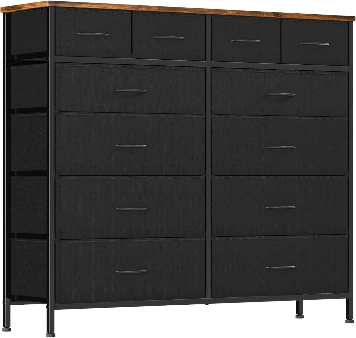 VASICAR Cómoda grande para dormitorio con 12 cajones profundos, cómoda de tela alta, cómoda para armario, guardería, sala de estar, lavandería, entrada, pasillo (negro)