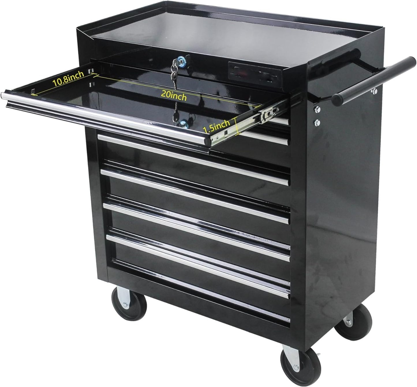 BouPower - Cofres de Herramientas de 7 cajones, clóset de Almacenamiento con Bandeja Desmontable, Color Negro