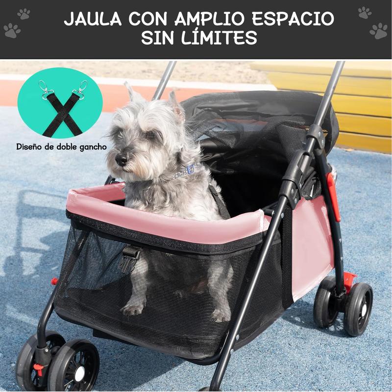 Carriola para Mascotas Plegable con Ruedas, Carrito Portátil para Perros, Gatos y Conejos, con Ventilación de Malla, Diseño Ligero y Cómodo, Ideal para Paseos y Viajes. Colores: Negro, Rosa, Gris y Azul