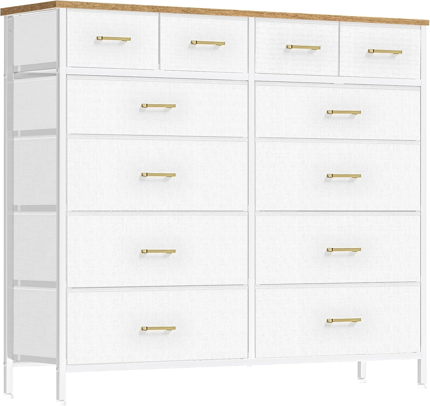 VASICAR Cómoda grande para dormitorio con 12 cajones profundos, cómoda de tela alta, cómoda para armario, guardería, sala de estar, lavandería, entrada, pasillo (negro)