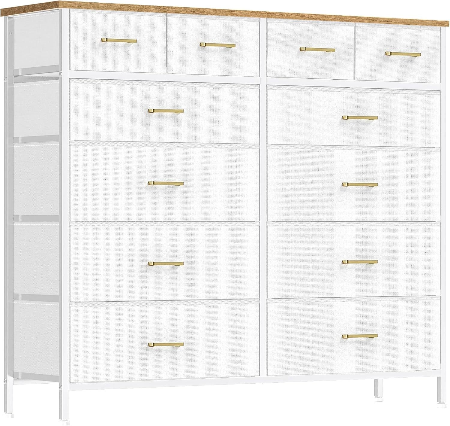 VASICAR Cómoda grande para dormitorio con 12 cajones profundos, cómoda de tela alta, cómoda para armario, guardería, sala de estar, lavandería, entrada, pasillo (negro)