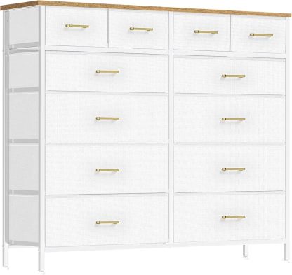 VASICAR Cómoda grande para dormitorio con 12 cajones profundos, cómoda de tela alta, cómoda para armario, guardería, sala de estar, lavandería, entrada, pasillo (negro)