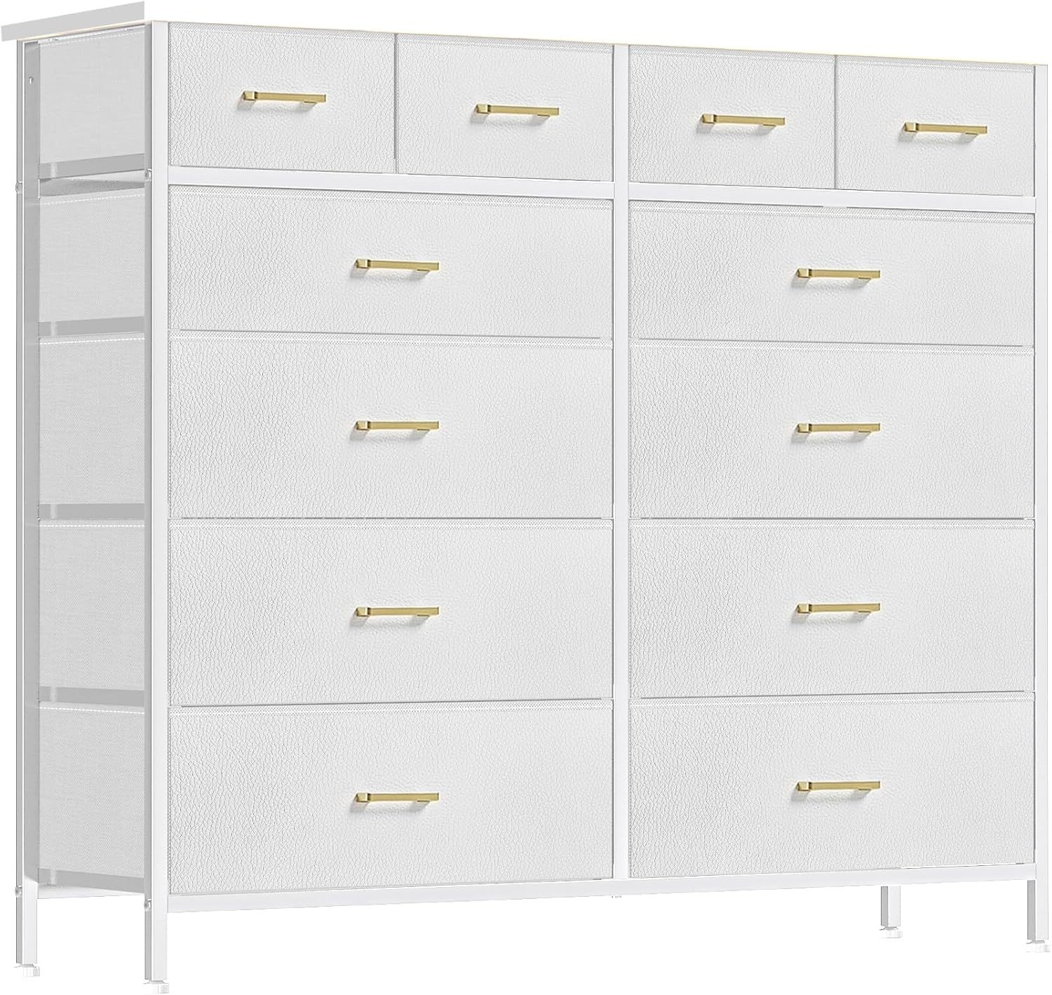 VASICAR Cómoda grande para dormitorio con 12 cajones profundos, cómoda de tela alta, cómoda para armario, guardería, sala de estar, lavandería, entrada, pasillo (negro)