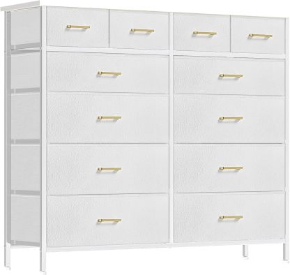 VASICAR Cómoda grande para dormitorio con 12 cajones profundos, cómoda de tela alta, cómoda para armario, guardería, sala de estar, lavandería, entrada, pasillo (negro)