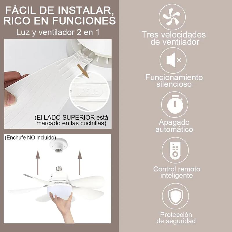 Ventilador De Techo Luz E27 Con Control Remoto Y Extensor
