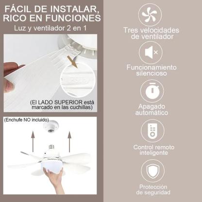 Ventilador De Techo Luz E27 Con Control Remoto Y Extensor