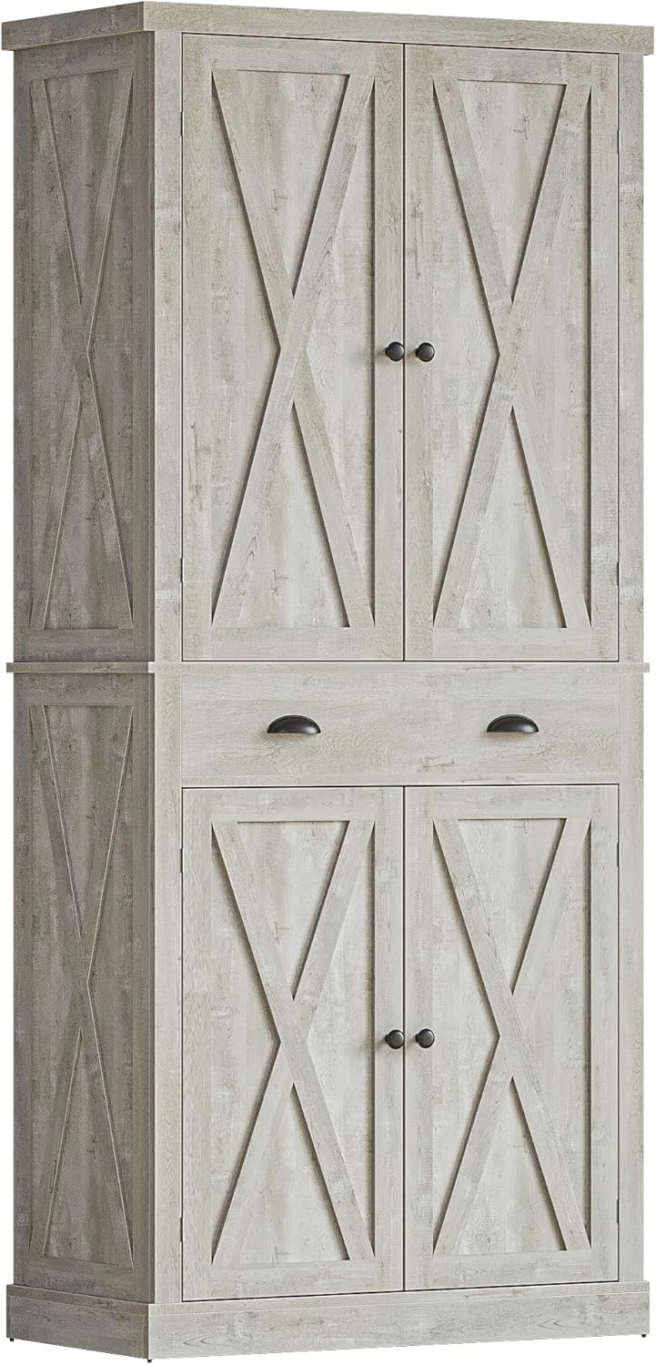 Armario despensero de cocina de 72 pulgadas, mueble de almacenamiento alto con 8 estantes en las puertas, 2 compartimentos y 1 cajón.
