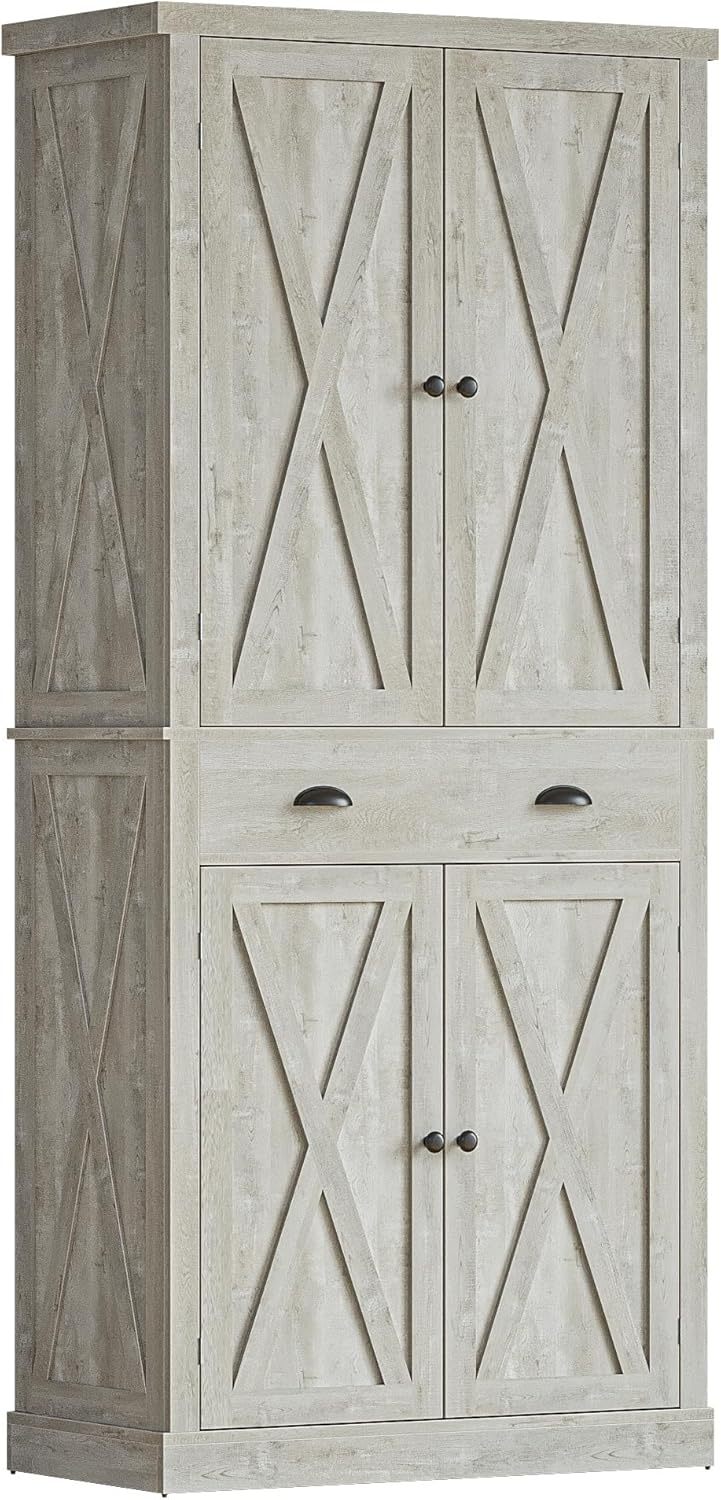 Armario despensero de cocina de 72 pulgadas, mueble de almacenamiento alto con 8 estantes en las puertas, 2 compartimentos y 1 cajón.