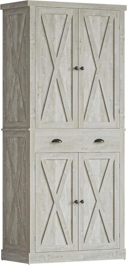 Armario despensero de cocina de 72 pulgadas, mueble de almacenamiento alto con 8 estantes en las puertas, 2 compartimentos y 1 cajón.