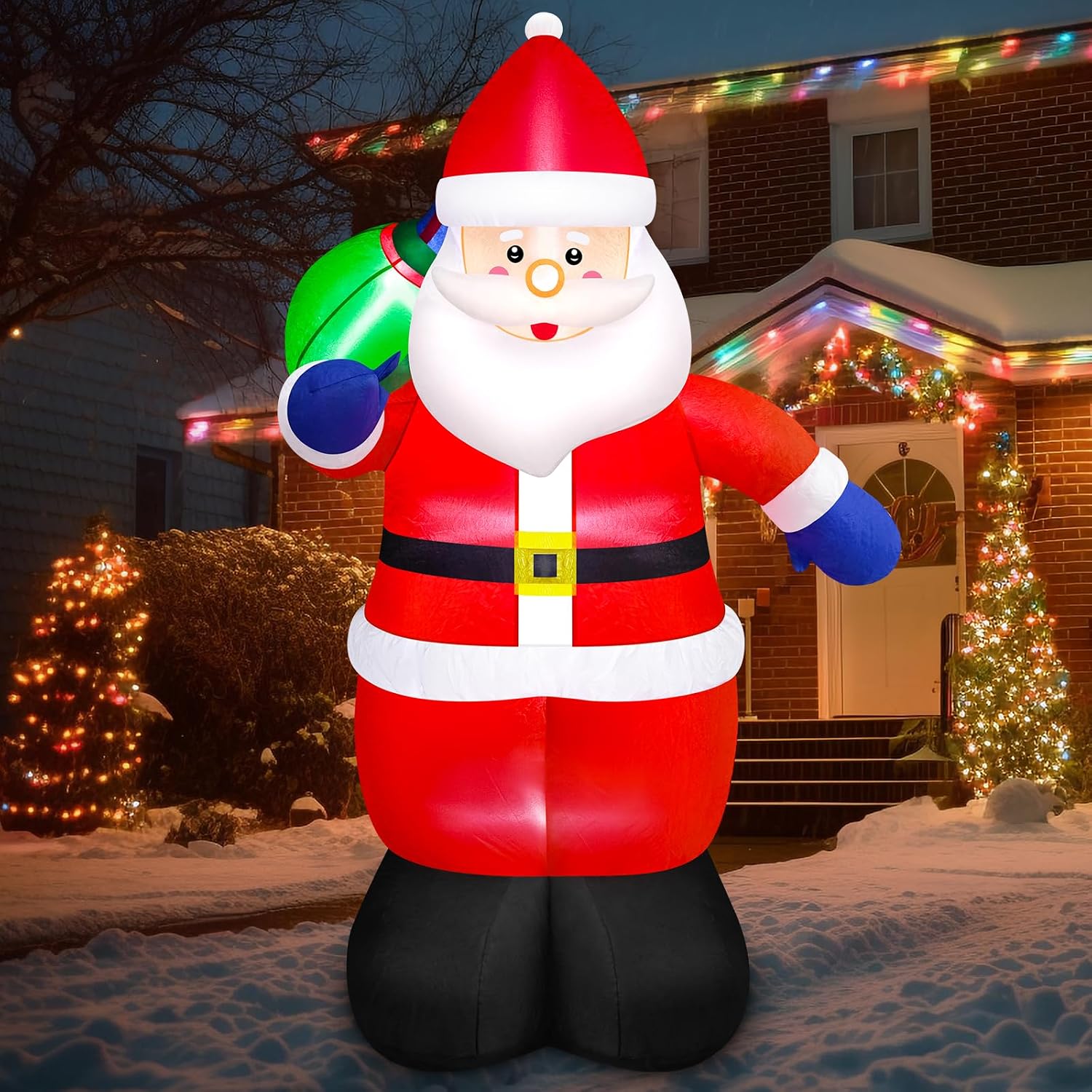 Danxilu Inflable Navidad 2.43m(8 Pies) Santa Claus Inflable Navideño Decoración con Luces Led Decoración Navideña Exterior Premium + Kit Antiviento(Soplador UL, Estacas y Bolsas Arena)
