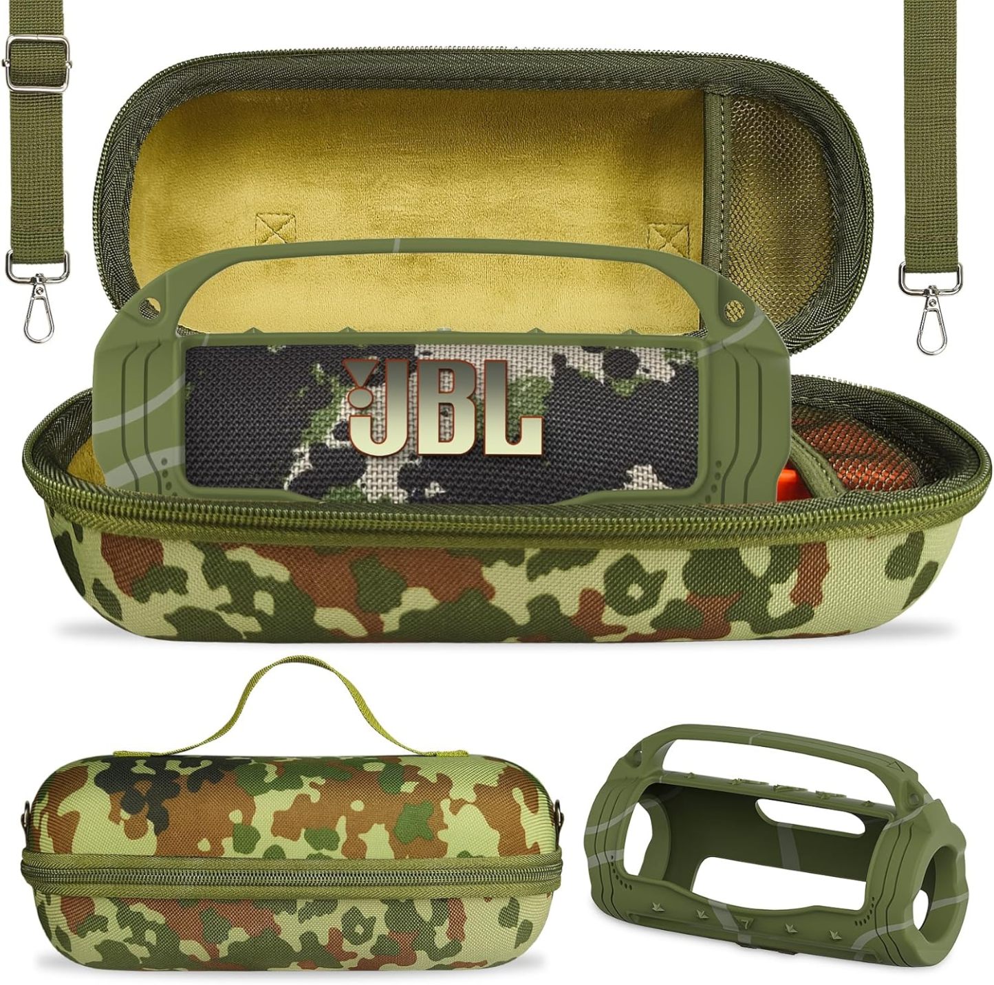 JCHPINE - Funda de silicona y funda de transporte rígida para altavoz portátil JBL Flip 7, accesorios para JBL Flip 7, funda de silicona con asa y correa para el hombro (rosa)