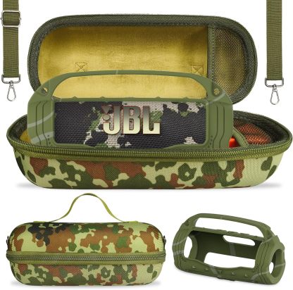 JCHPINE - Funda de silicona y funda de transporte rígida para altavoz portátil JBL Flip 7, accesorios para JBL Flip 7, funda de silicona con asa y correa para el hombro (rosa)
